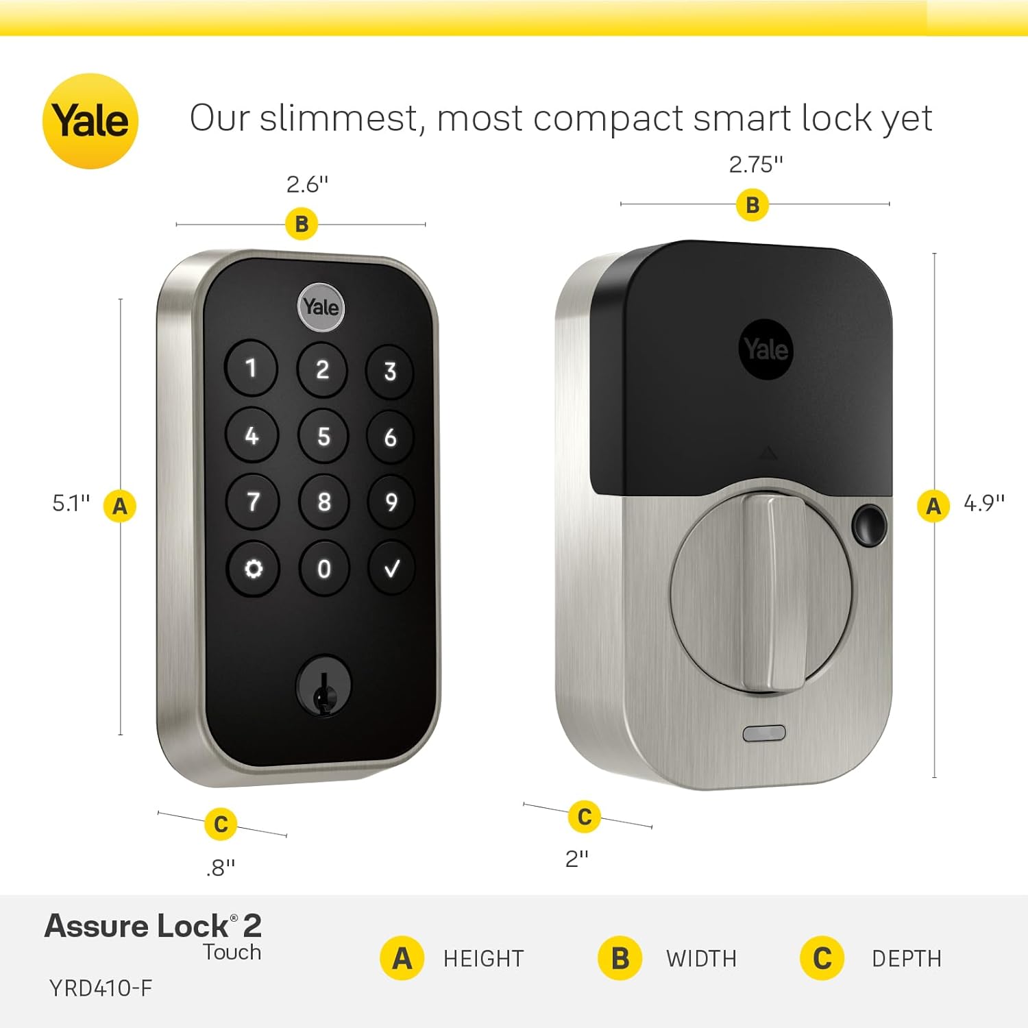 Yale Security Assure Lock 2 Touch Deadbolt, Key-Free Smart Entry Door Lock with Wi-Fi and Fingerprint Recognition